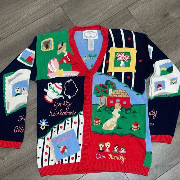 EAGLE'S Eye Collectibles Vintage Women's Family Tree Knit Cardigan Sweater Sz L - Picture 2 of 16